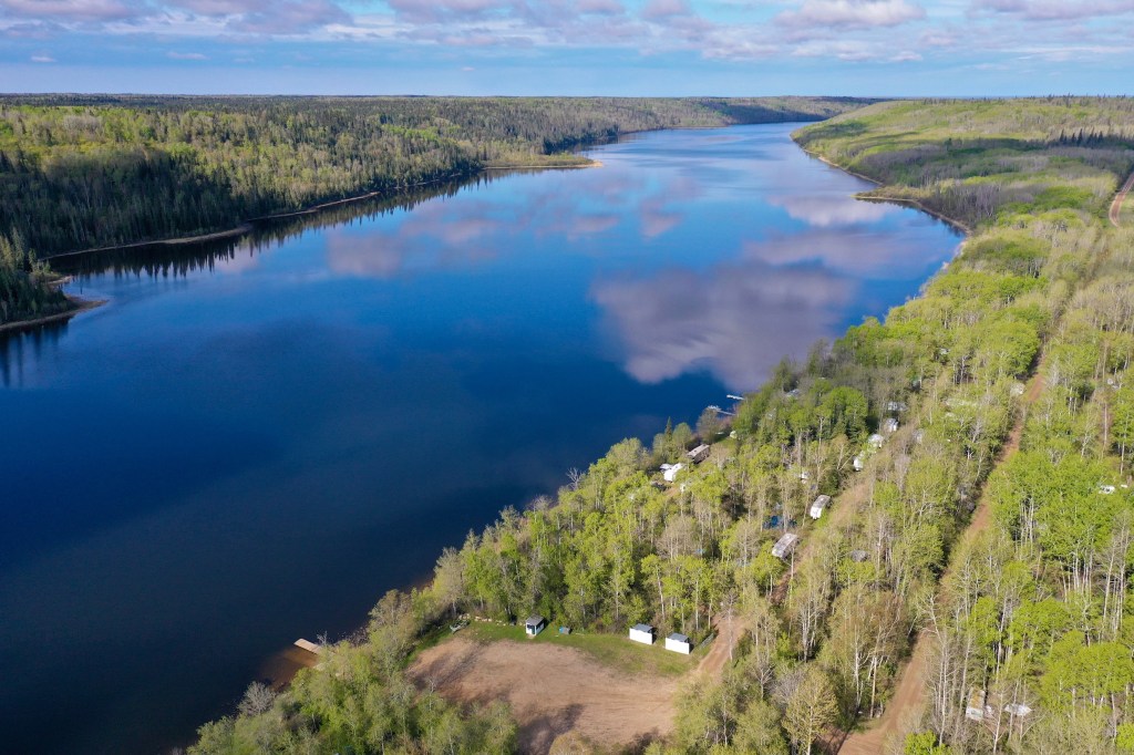 Aerial view of Mcbride Lake Campground in early Summer